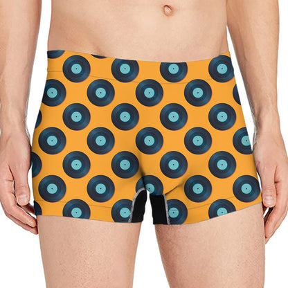 Blue Vinyl Record Pattern Print Men's Boxer Briefs