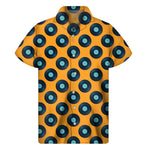 Blue Vinyl Record Pattern Print Men's Short Sleeve Shirt