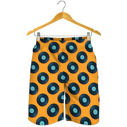 Blue Vinyl Record Pattern Print Men's Shorts