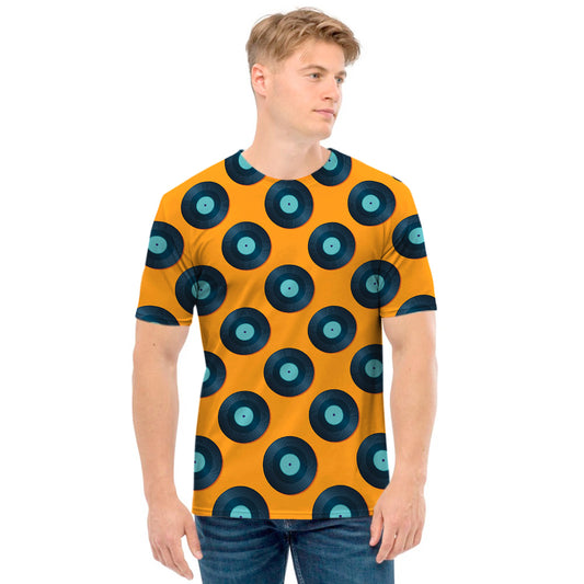 Blue Vinyl Record Pattern Print Men's T-Shirt
