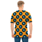 Blue Vinyl Record Pattern Print Men's T-Shirt