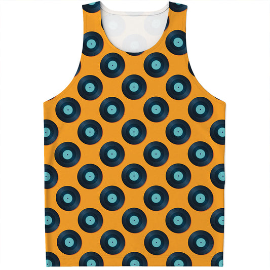 Blue Vinyl Record Pattern Print Men's Tank Top