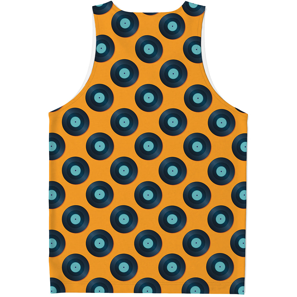 Blue Vinyl Record Pattern Print Men's Tank Top