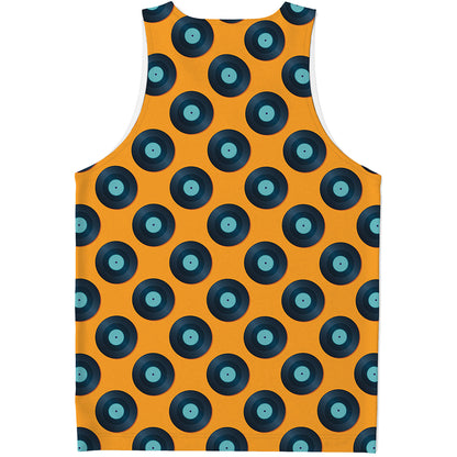 Blue Vinyl Record Pattern Print Men's Tank Top