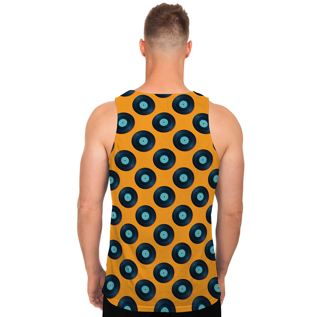 Blue Vinyl Record Pattern Print Men's Tank Top
