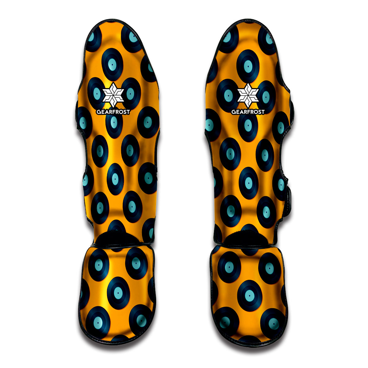 Blue Vinyl Record Pattern Print Muay Thai Shin Guard