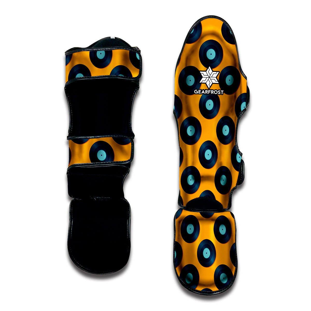 Blue Vinyl Record Pattern Print Muay Thai Shin Guard