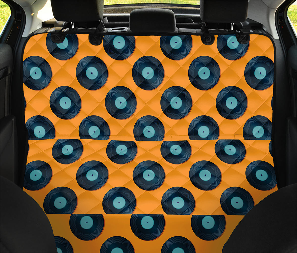Blue Vinyl Record Pattern Print Pet Car Back Seat Cover