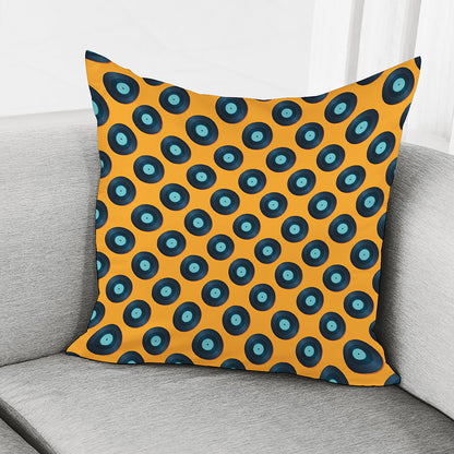 Blue Vinyl Record Pattern Print Pillow Cover