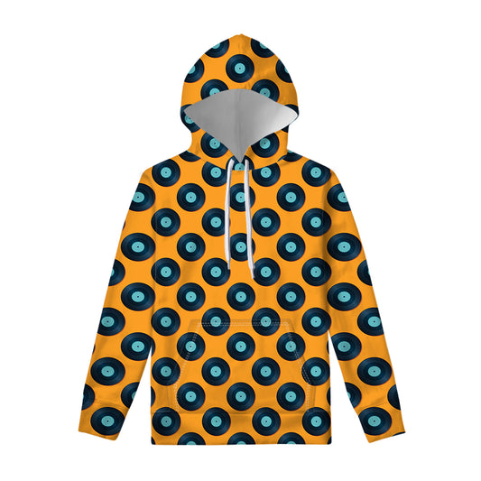 Blue Vinyl Record Pattern Print Pullover Hoodie