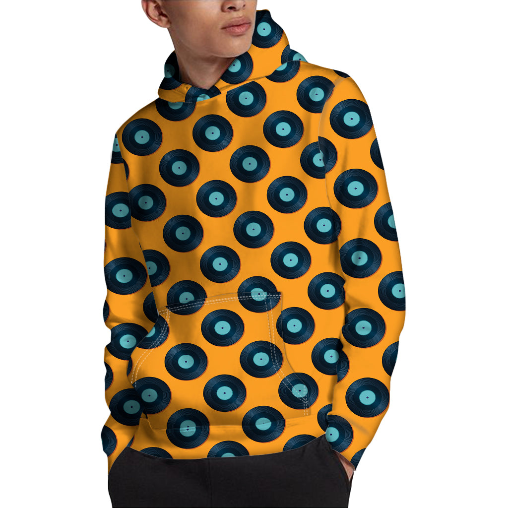 Blue Vinyl Record Pattern Print Pullover Hoodie