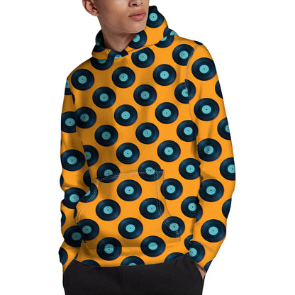 Blue Vinyl Record Pattern Print Pullover Hoodie