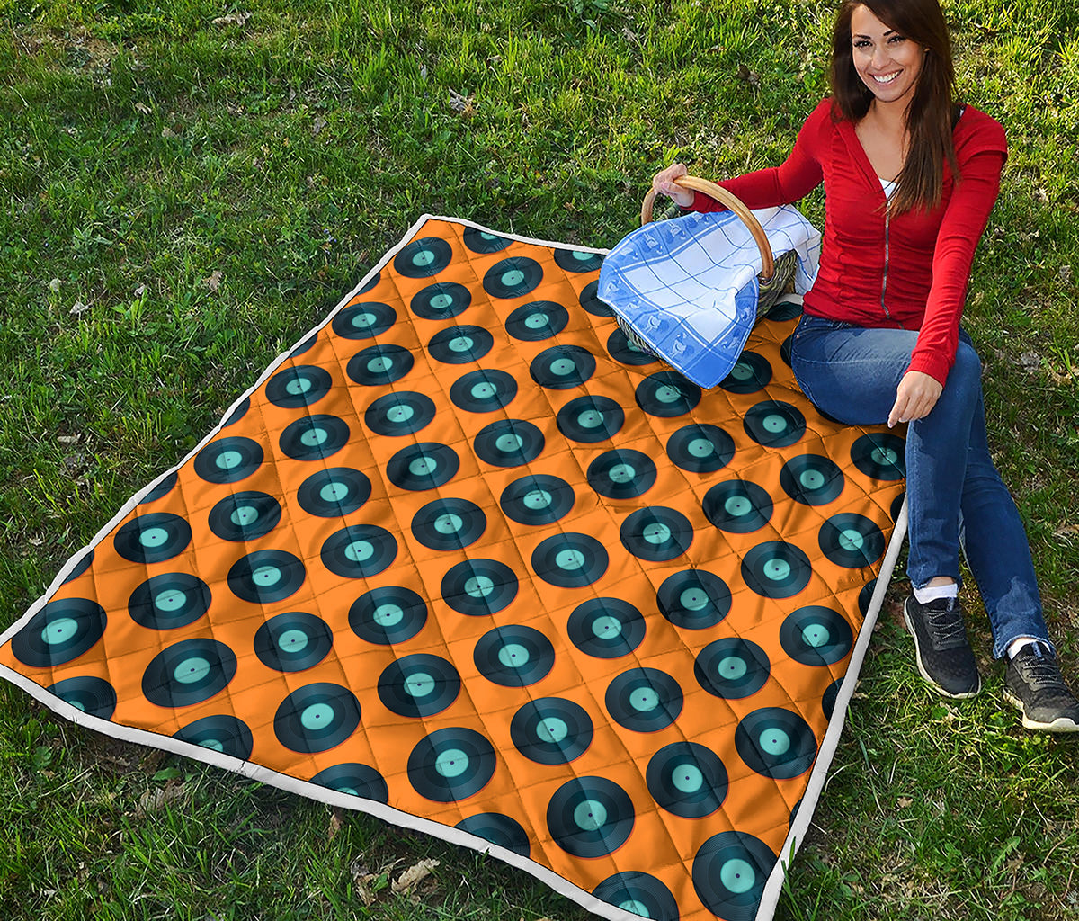 Blue Vinyl Record Pattern Print Quilt