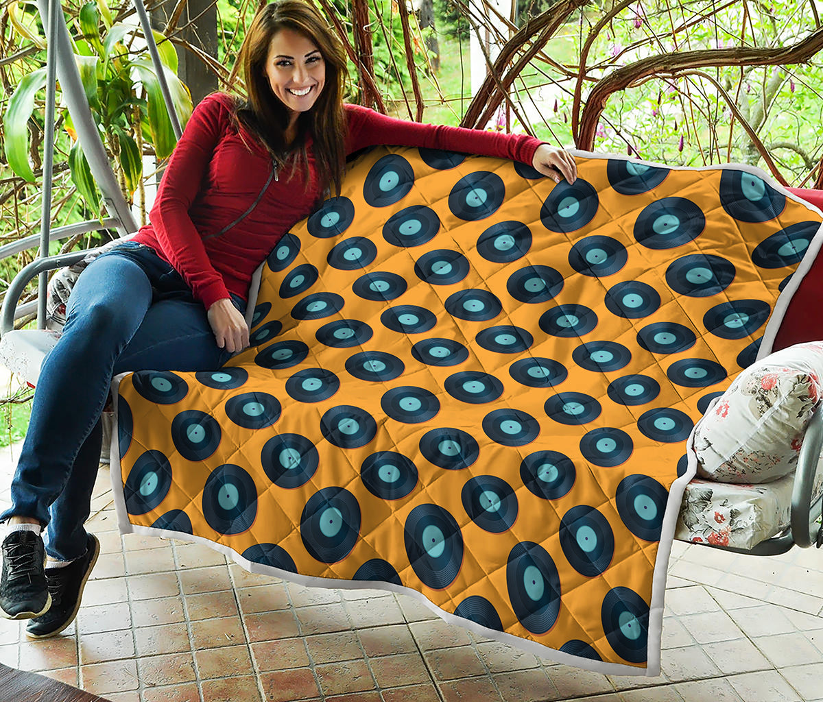 Blue Vinyl Record Pattern Print Quilt