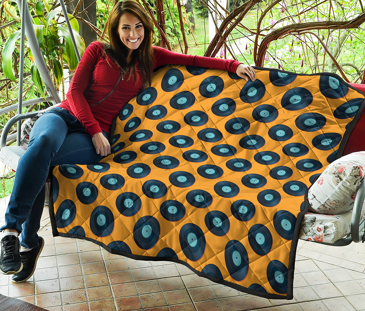 Blue Vinyl Record Pattern Print Quilt