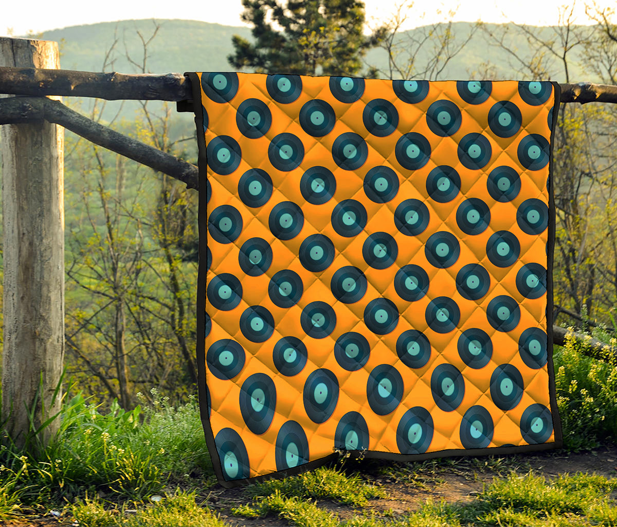 Blue Vinyl Record Pattern Print Quilt