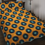 Blue Vinyl Record Pattern Print Quilt Bed Set