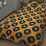 Blue Vinyl Record Pattern Print Quilt Bed Set