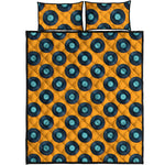 Blue Vinyl Record Pattern Print Quilt Bed Set
