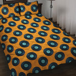 Blue Vinyl Record Pattern Print Quilt Bed Set