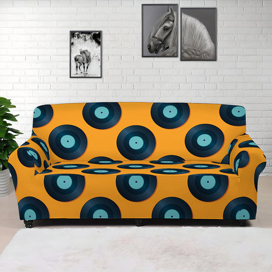 Blue Vinyl Record Pattern Print Sofa Cover