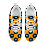 Blue Vinyl Record Pattern Print White Sneakers