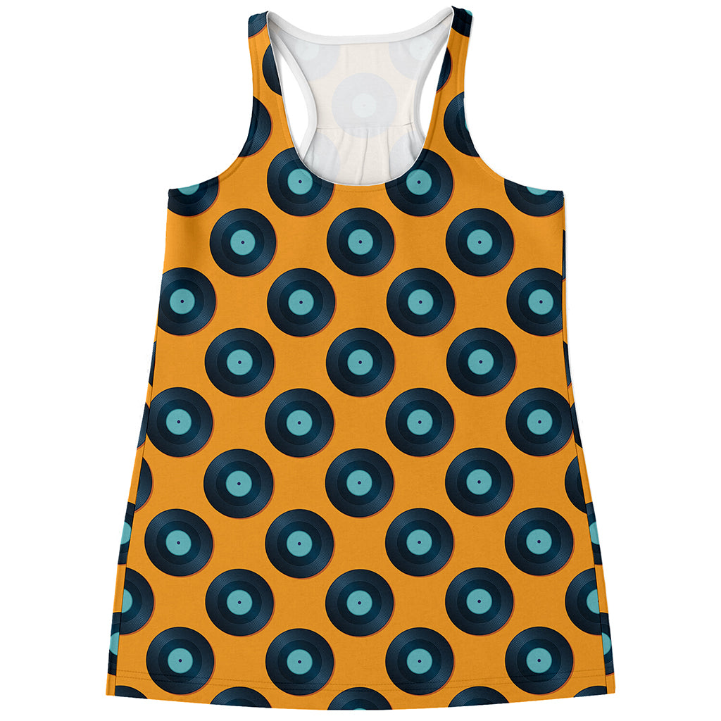 Blue Vinyl Record Pattern Print Women's Racerback Tank Top
