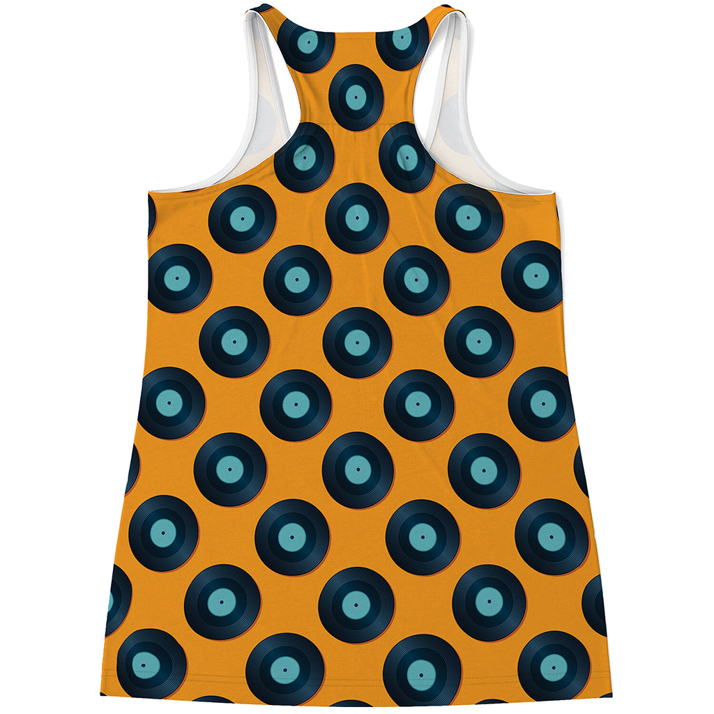 Blue Vinyl Record Pattern Print Women's Racerback Tank Top