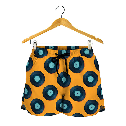 Blue Vinyl Record Pattern Print Women's Shorts