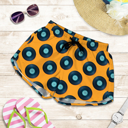 Blue Vinyl Record Pattern Print Women's Shorts