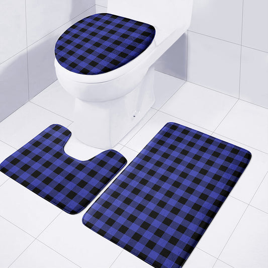 Blue Violet And Black Buffalo Check Print 3 Piece Bath Mat Set