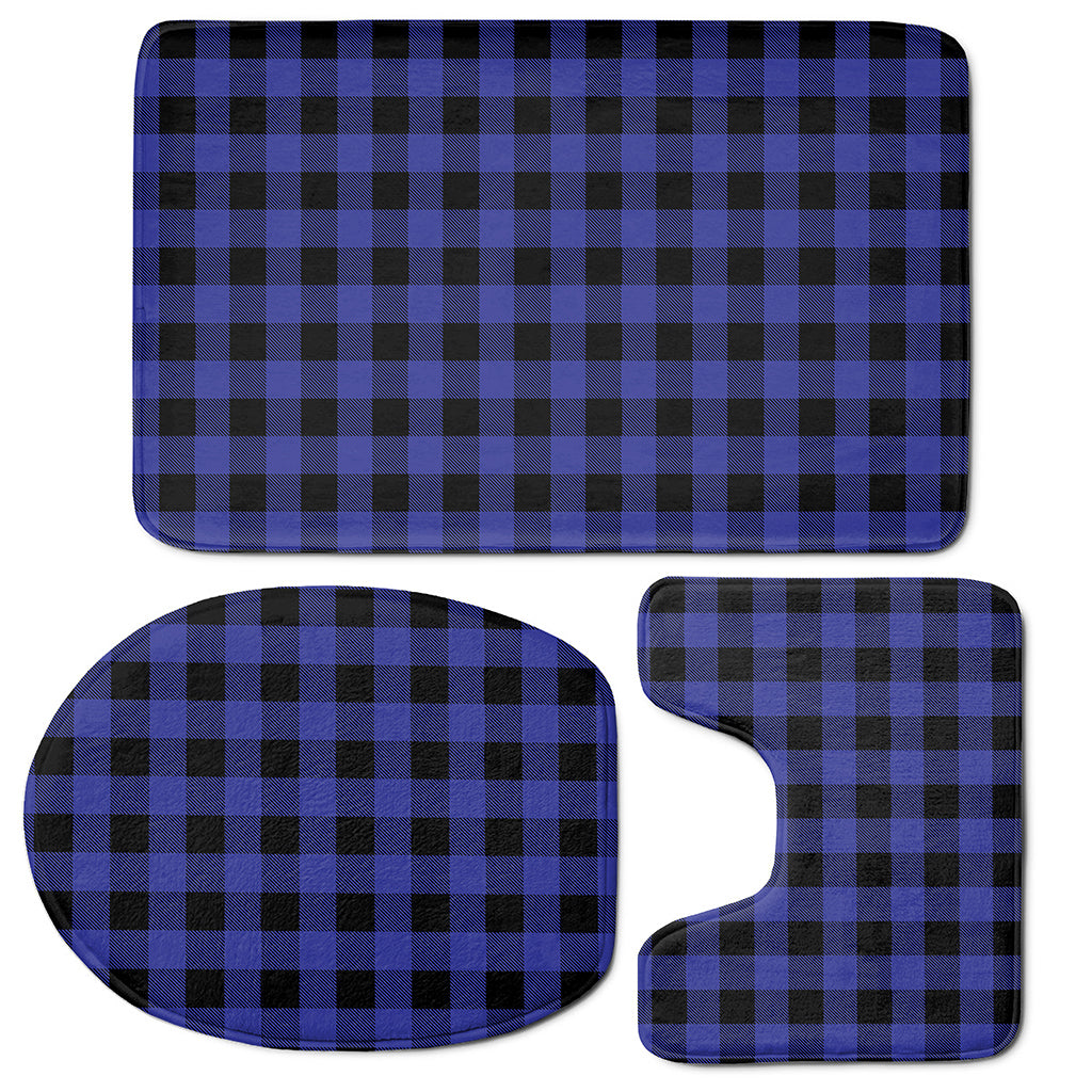 Blue Violet And Black Buffalo Check Print 3 Piece Bath Mat Set