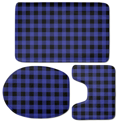 Blue Violet And Black Buffalo Check Print 3 Piece Bath Mat Set