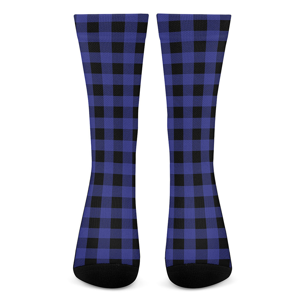 Blue Violet And Black Buffalo Check Print Crew Socks