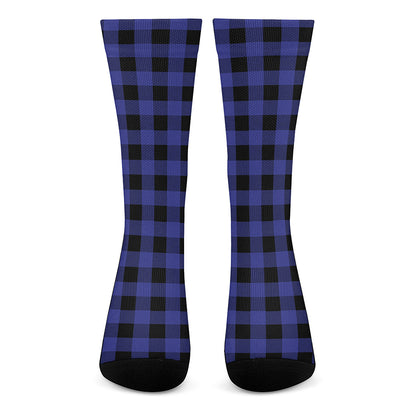 Blue Violet And Black Buffalo Check Print Crew Socks