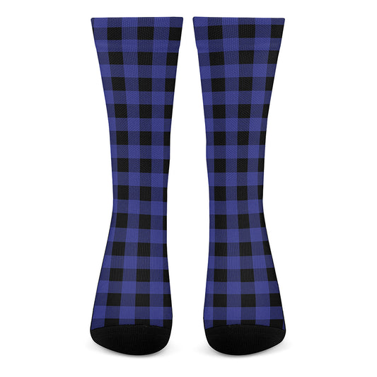Blue Violet And Black Buffalo Check Print Crew Socks