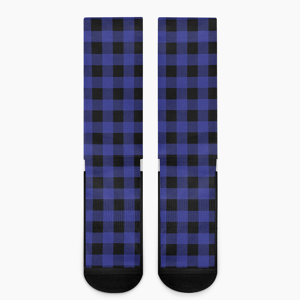 Blue Violet And Black Buffalo Check Print Crew Socks