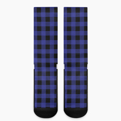 Blue Violet And Black Buffalo Check Print Crew Socks