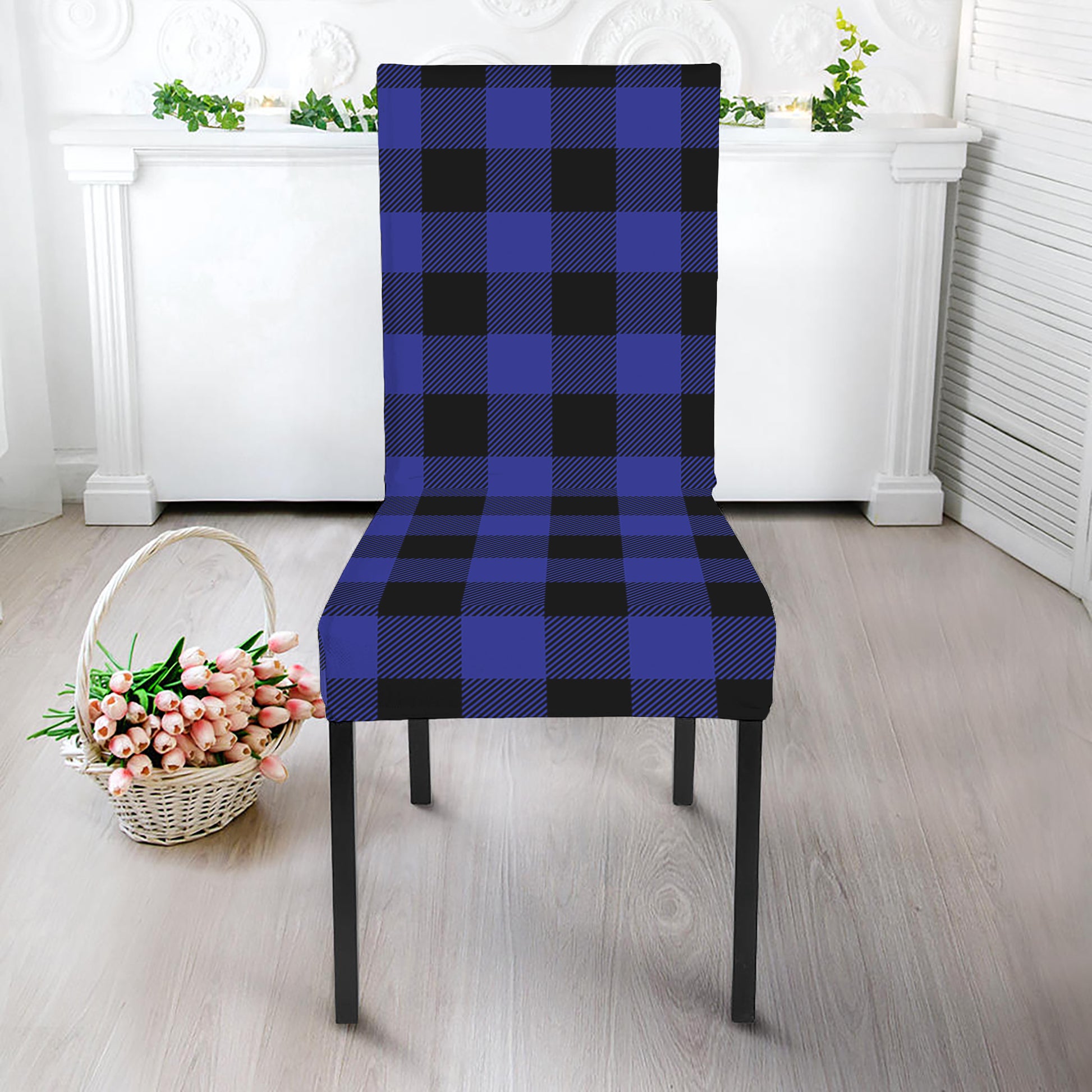 Blue Violet And Black Buffalo Check Print Dining Chair Slipcover