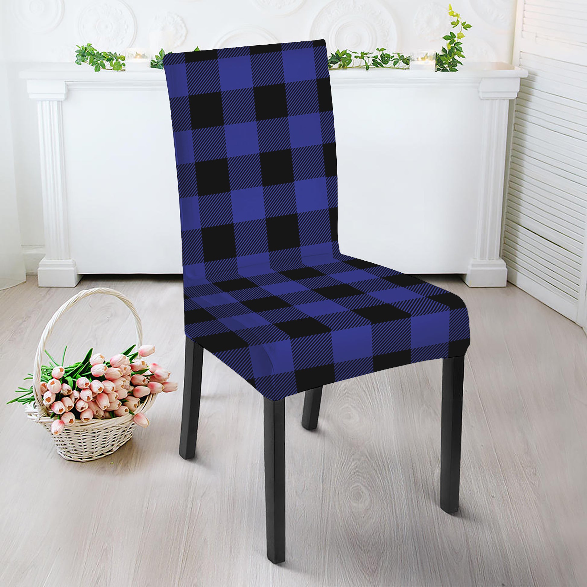 Blue Violet And Black Buffalo Check Print Dining Chair Slipcover