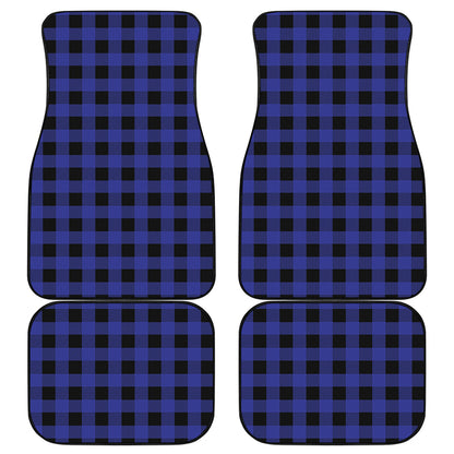 Blue Violet And Black Buffalo Check Print Front and Back Car Floor Mats