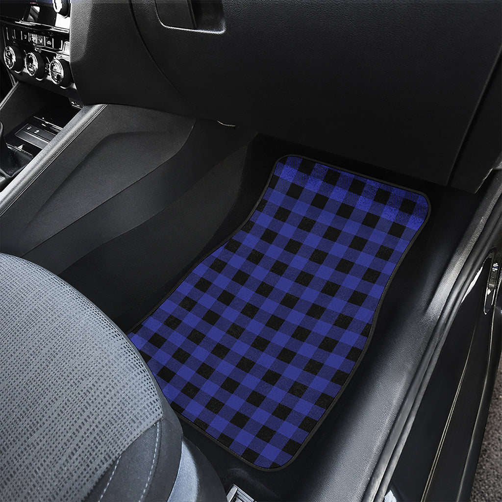 Blue Violet And Black Buffalo Check Print Front and Back Car Floor Mats