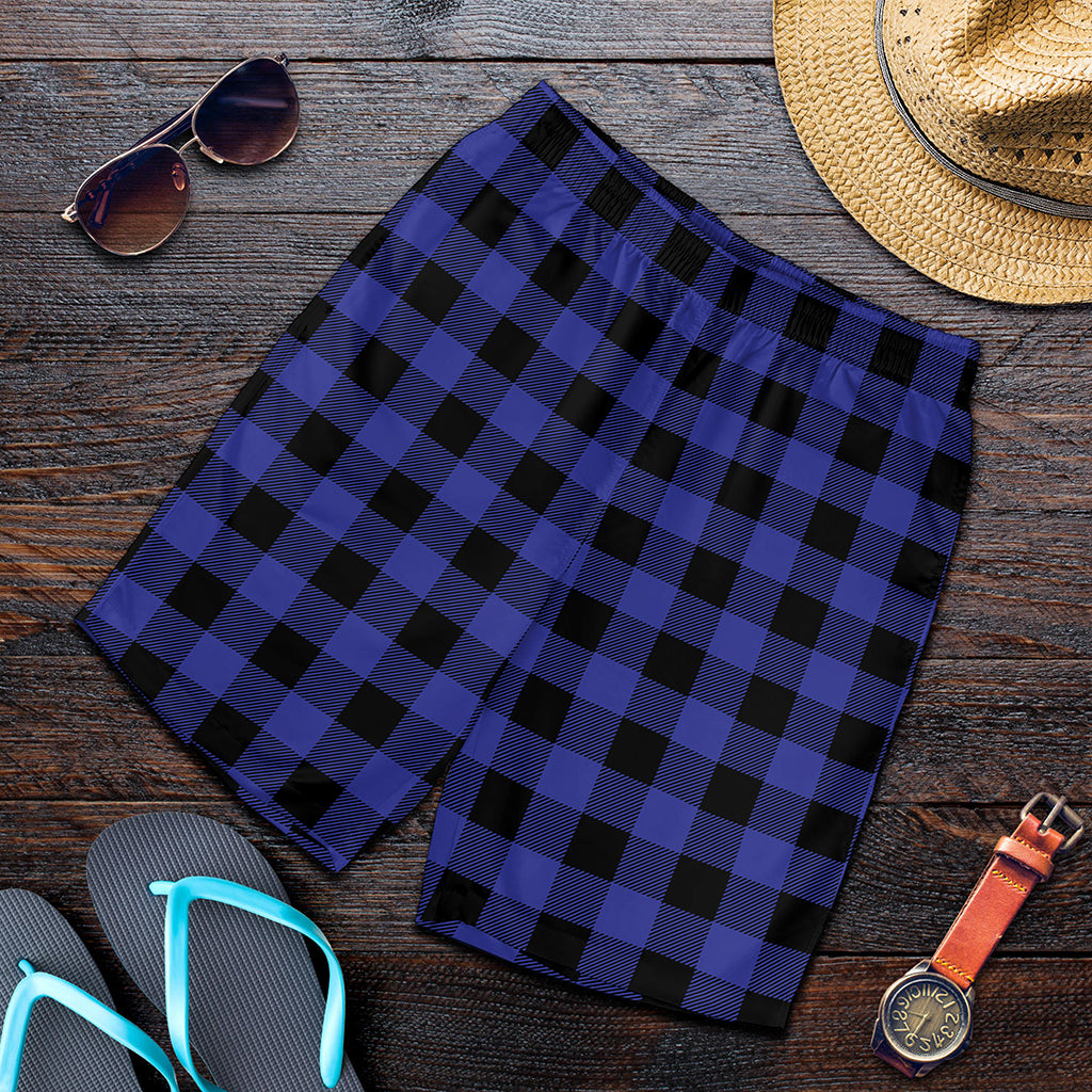 Blue Violet And Black Buffalo Check Print Men's Shorts