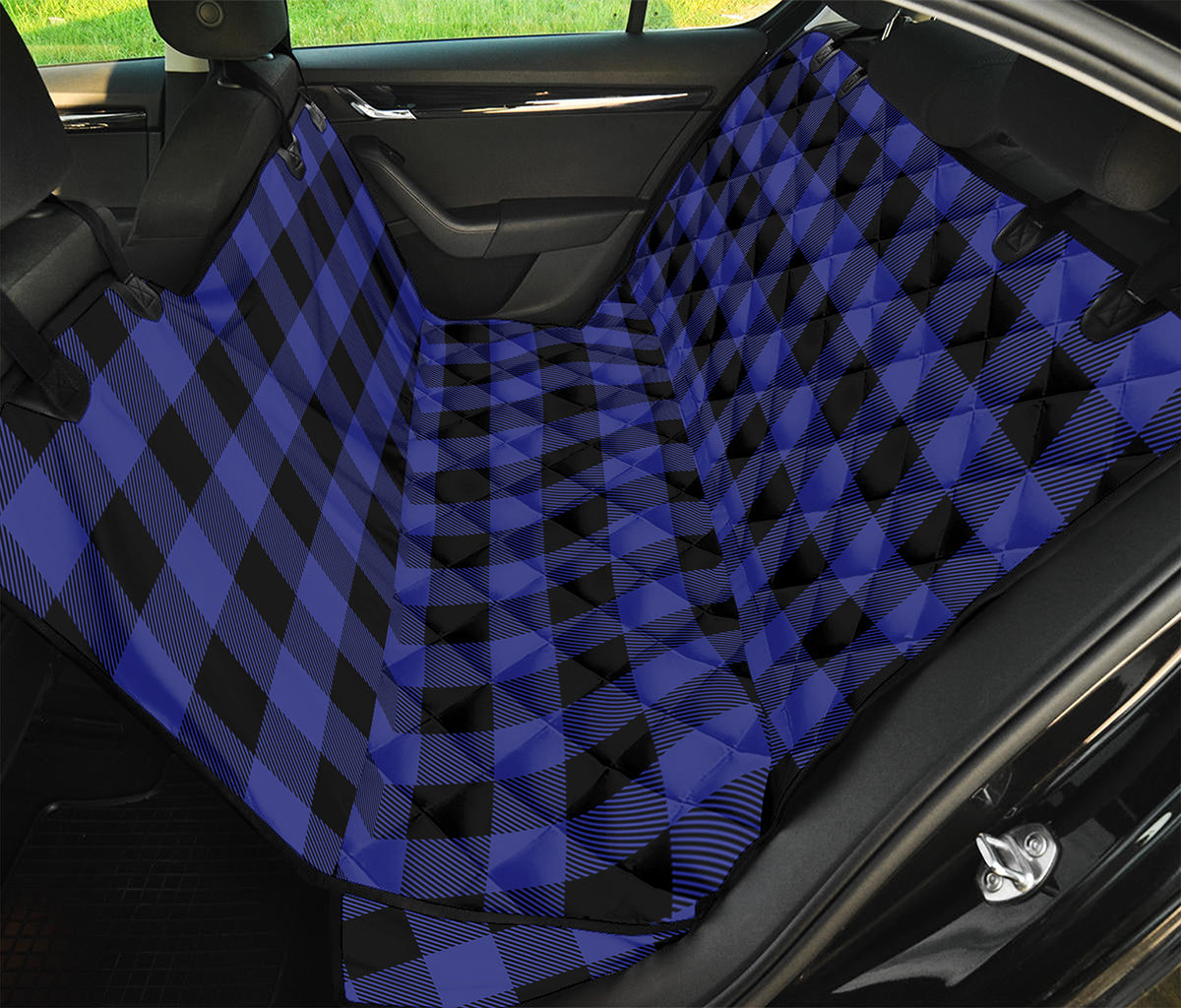 Blue Violet And Black Buffalo Check Print Pet Car Back Seat Cover