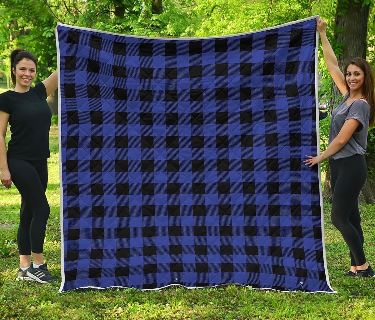 Blue Violet And Black Buffalo Check Print Quilt