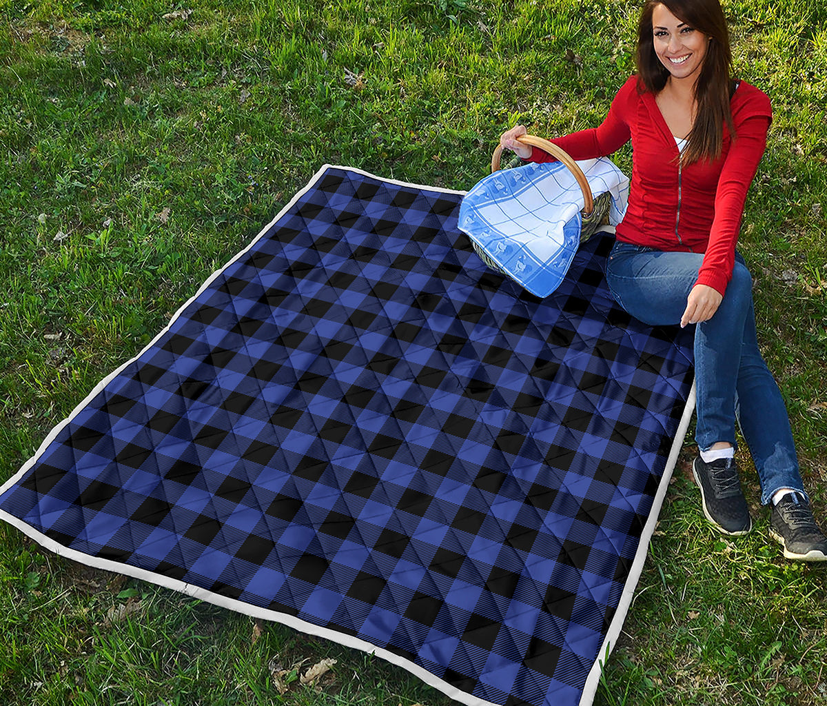 Blue Violet And Black Buffalo Check Print Quilt