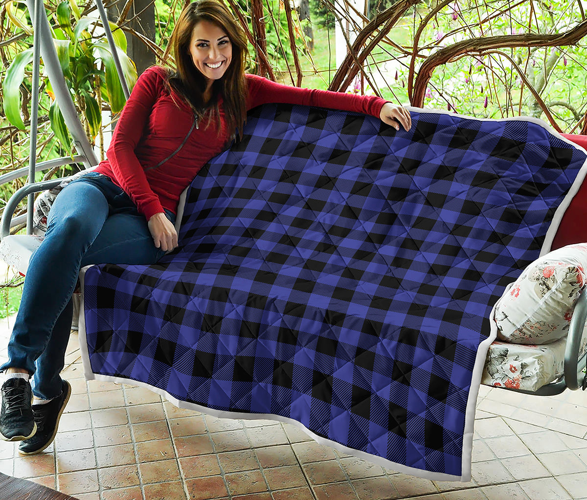 Blue Violet And Black Buffalo Check Print Quilt