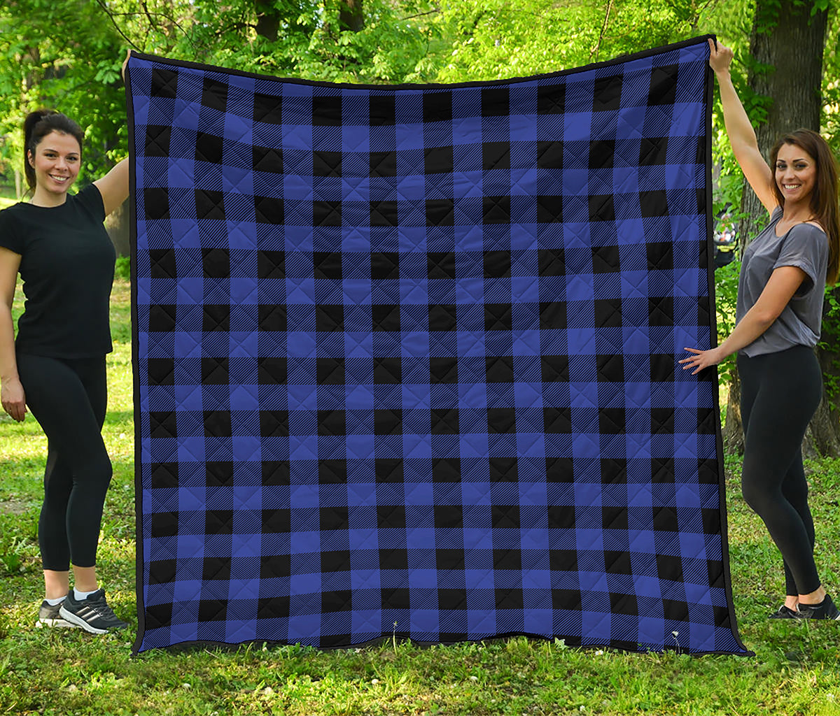 Blue Violet And Black Buffalo Check Print Quilt