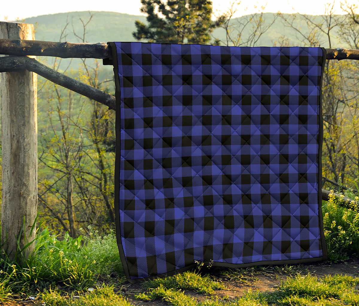 Blue Violet And Black Buffalo Check Print Quilt
