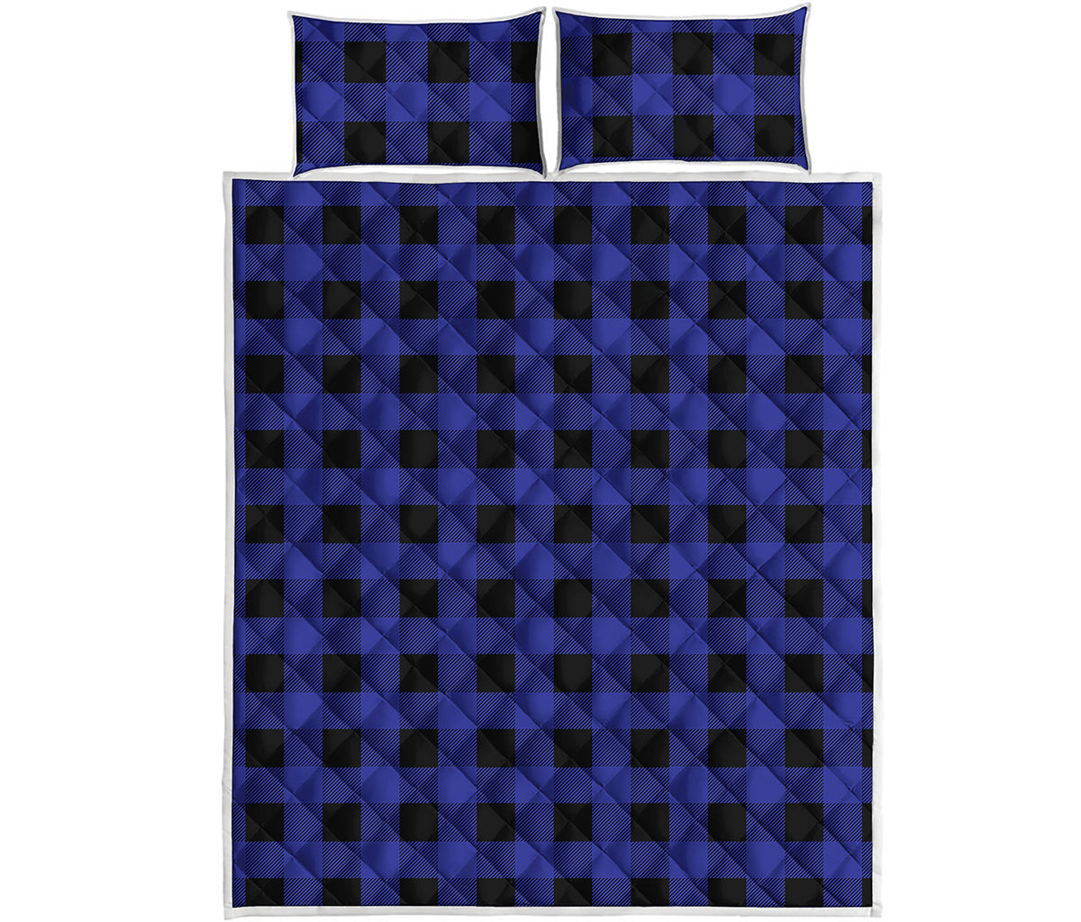 Blue Violet And Black Buffalo Check Print Quilt Bed Set